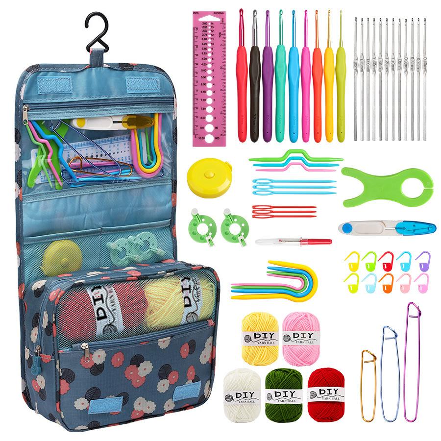 Set Complet de 130 de Piese Croșetat, Kit de Cusut Tricotat Manual 12 Culori, Set Lână Bumbac Lapte