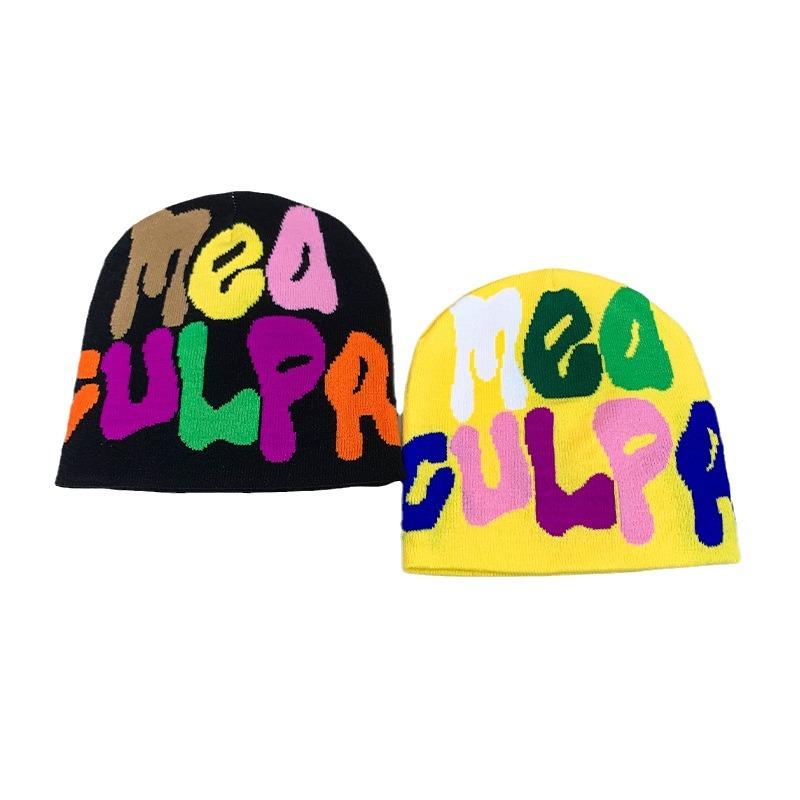 Hip Hop Color Letter Jacquard Knitted Hat Men'S And Women'S Warm Retro American Contrast Colour Pullover Hat