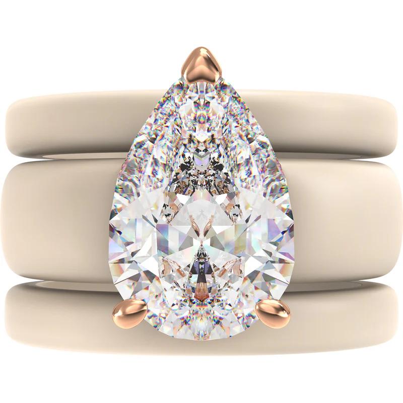 Cream Beige 3 Stacked Silicone Ring Pear Shape Cubic Zirconia Rose Gold Prong Rubber Wedding Rings For Female