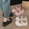 Fashion Bow Platform Single Shoes Autumn New Round Toe Shallow Mouth Beaded Non-Slip Wear-Resistant Wedge Mary Jane Shoes