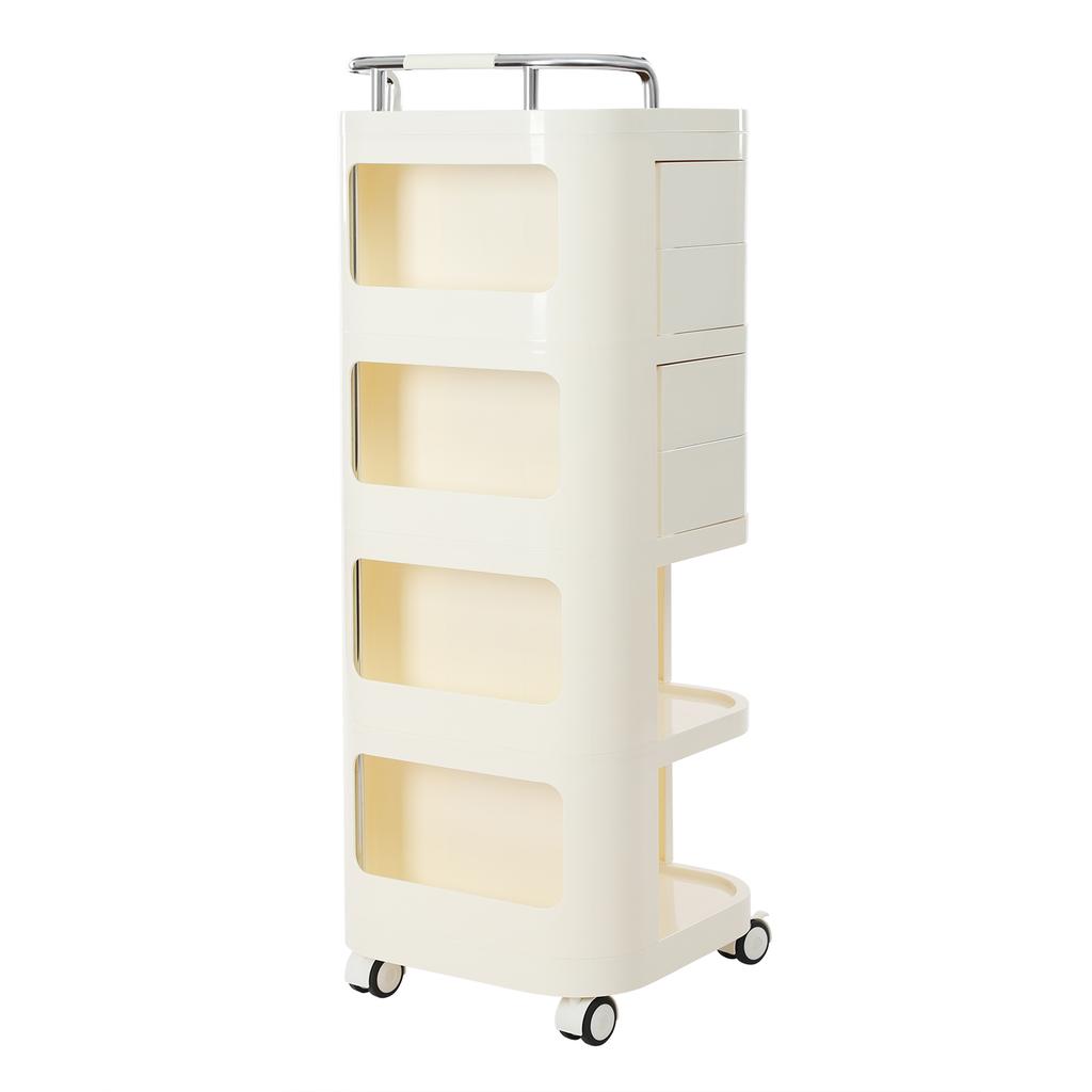 Storage Cart, 4 Tier Storage Cart, Storage Rack with Wheels Rounded Corners Stainless Steel ABS for Homes, Barber Shops, Office