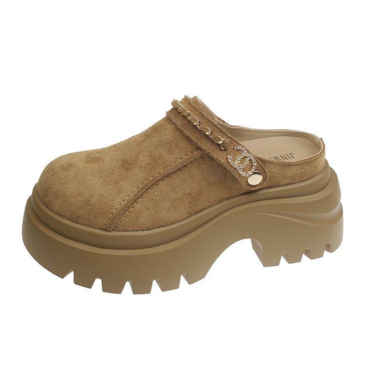 Thick-soled Heightening Bag Head Half Slippers Women's 2025 Autumn New Versatile Muffin Bottom Heightening Small Women's Shoes