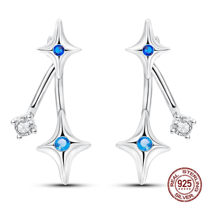 100% 925 Sterling Silver Simple Star And Moon Series Women'S Earrings Suitable For Daily Wear Anniversary Gift