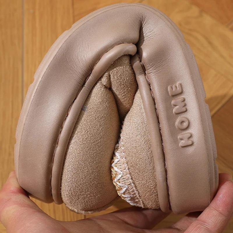 Fashion Home Soft Plush Slippers Women Winter Thick Bottom Non-Slip Home Cotton Shoes Woman Slides Plus Size 45 Warm Couple Slippers