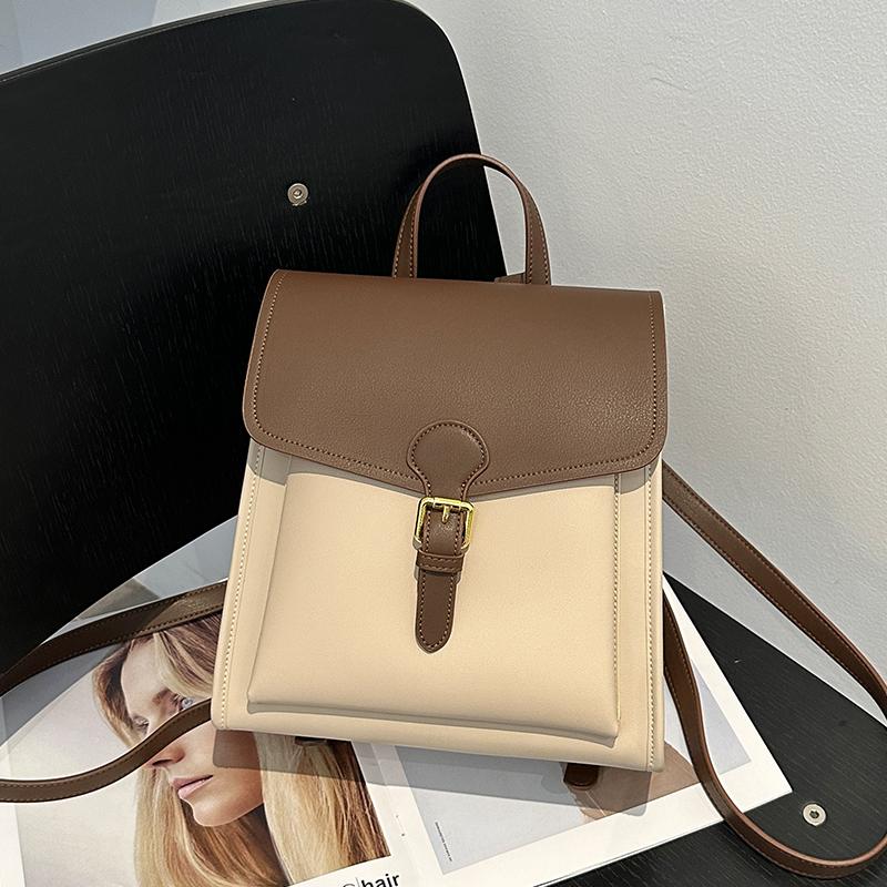 Women Casual Versatile Backpack Cowhide Split Genuine Leather Mixed Colors Design Large Capacity Bag Fashi Ladies School Bags