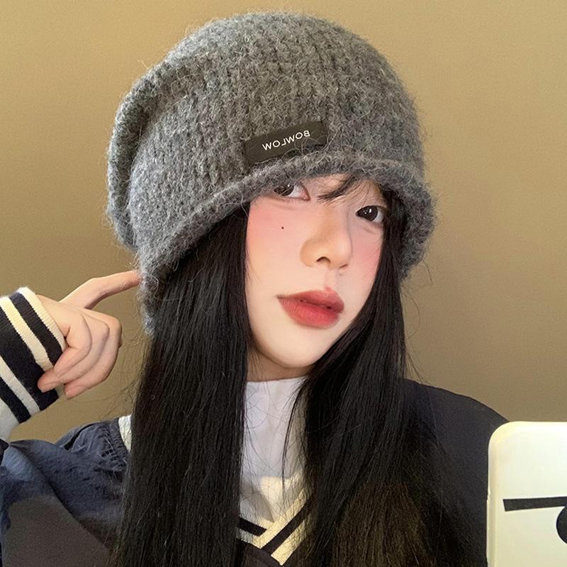 Pile hat women's autumn and winter crimping cold hat retro winter warm knitted hat
