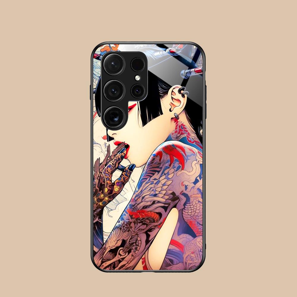 Fashion Tattoo Girl Mobile Phone Case for Samsung Galaxy A56 55 54 53 52 51 36 35 34 23 16 15 5G Glass Colorful Cover Cover