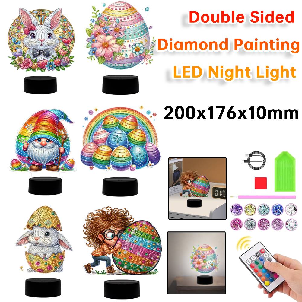 Acryl Blume Ei Diamond Art Licht Ornamente Doppelseitig 5D DIY Diamanten Lampe Strasssteine Nachtlampe 2025 Ostern Kreatives Geschenk