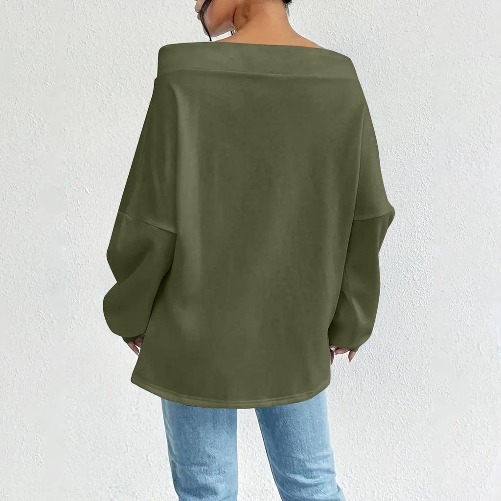 Women's Loose Casual Through Drawstring Off-the-shoulder Line Neck Top