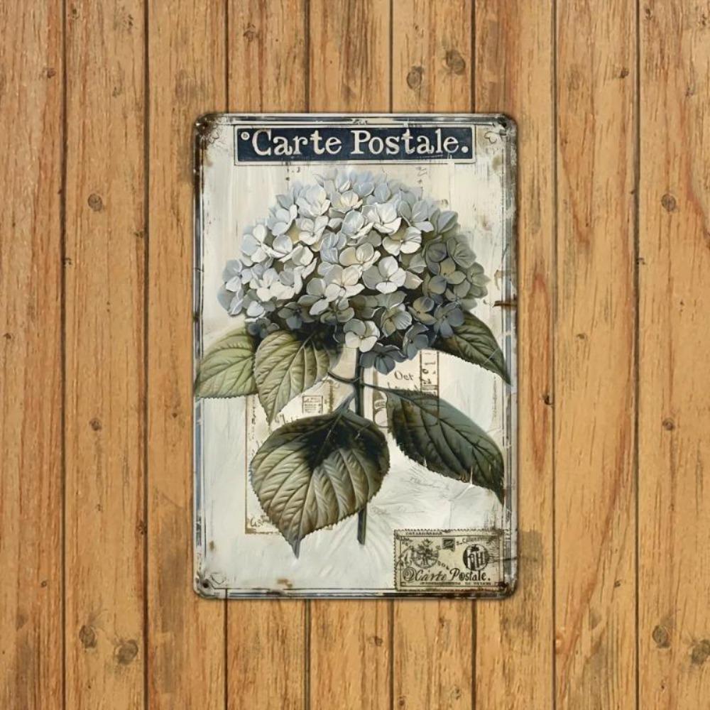 Retro Hydrangea Tin Sign 8x12 Inch Metal Wall Art for Home Cafe Bar