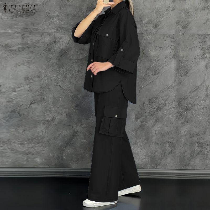 ZANZEA Lässiges zweiteiliges Anzug-Set für Damen mit langärmeliger Bluse und Hose