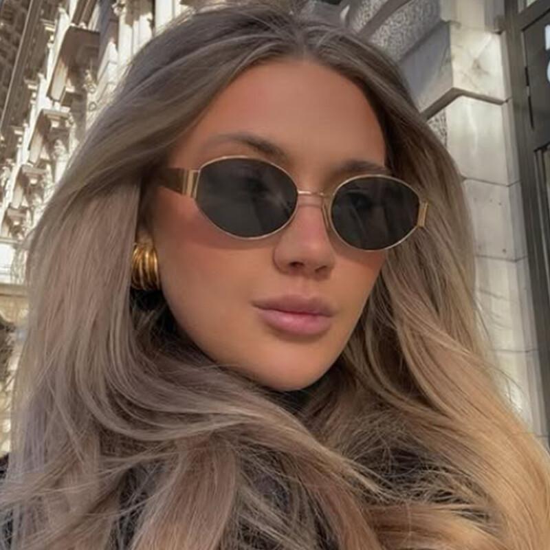 Sexy Small Oval Women'S Sunglasses Trendy Metal Frame Luxury Brand Designer Sun Glasses Retro Black Ladies Goggles Uv400