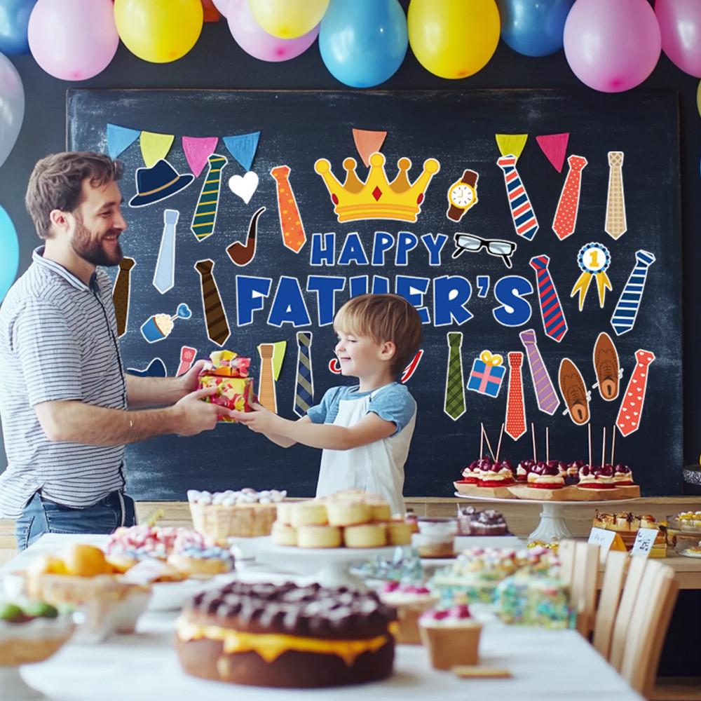 Day Father Theme Tie Hat Glasses Pattern Card Stickers Party Props Decoration