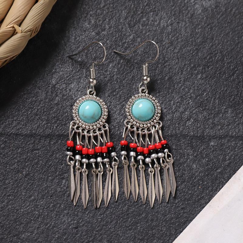 Bohemian earrings retro personality simple long fringed earrings women's high-end vacation style earrings