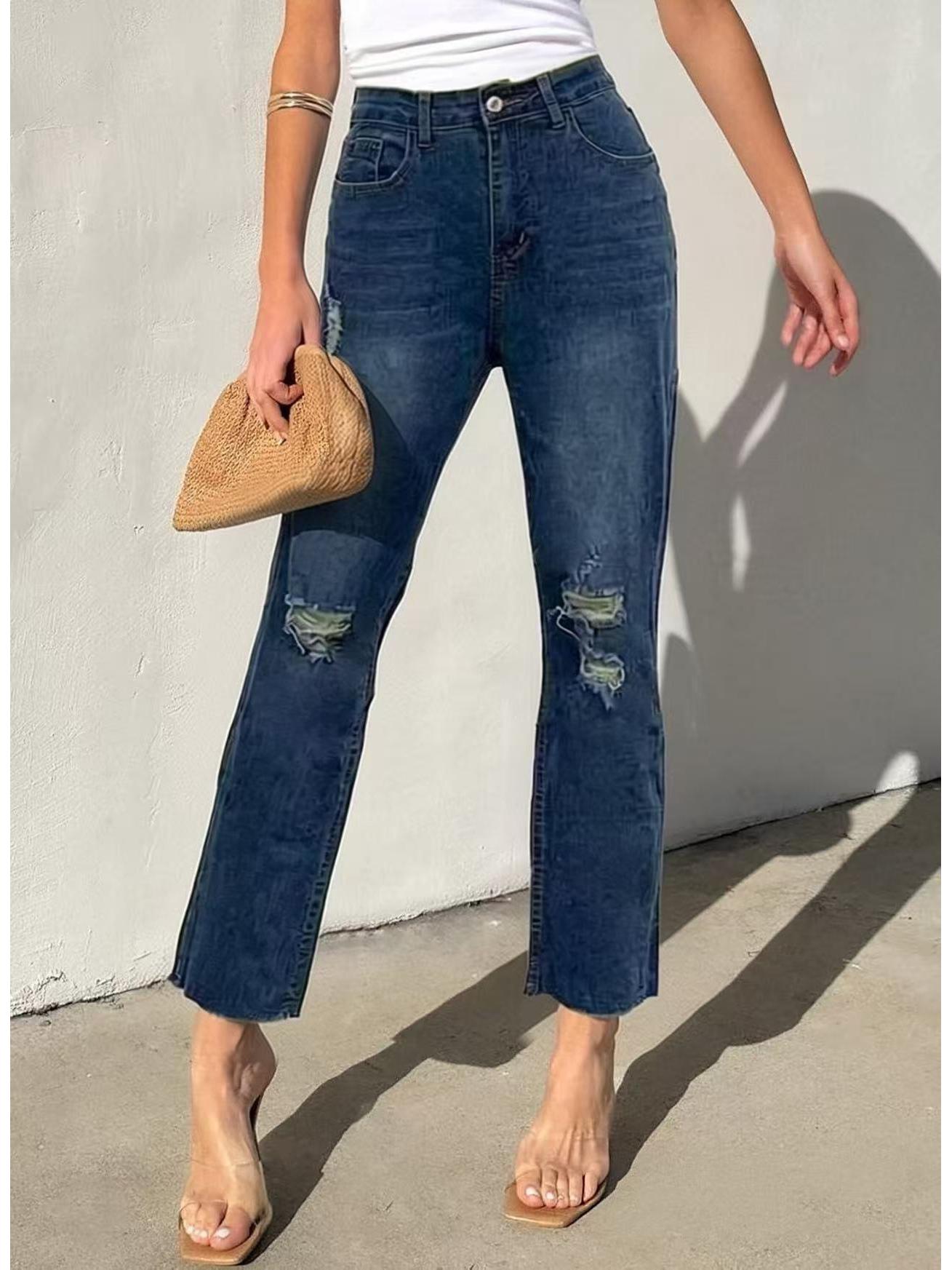 Retro Slimming Ripped Bodycon Elastic Women s Jeans XL темно-синий