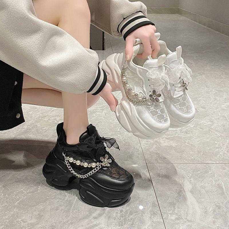 Fashion sponge cake thick bottom breathable mesh single shoes 2025 new color sports leisure tall daddy shoes female INS tide