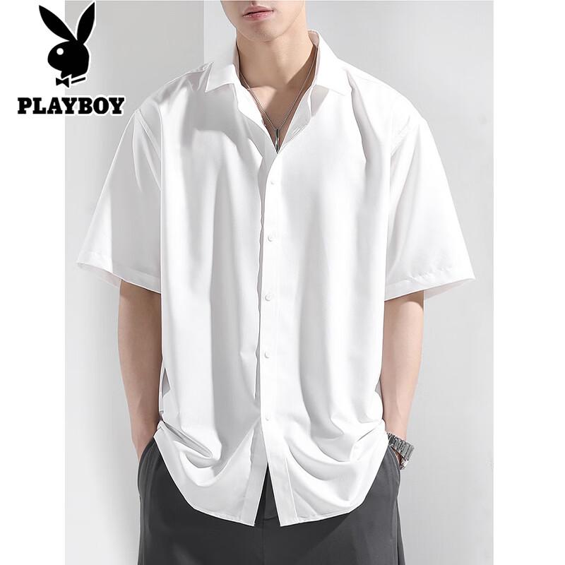 PLAYBOY Men's Ice Silk Short Sleeve Wrinkle-Resistant Shirt