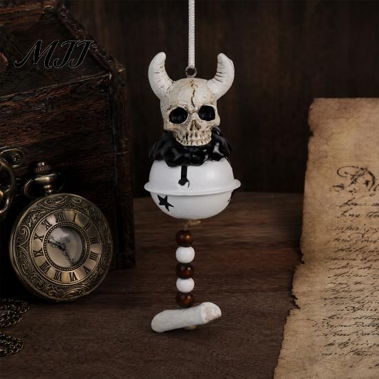 Outdoor Halloween Decoration Jingle Bell Ornament, Gothic Bull Skull/Angel Wings Hanging for Tree, Party Home Decor Decorative