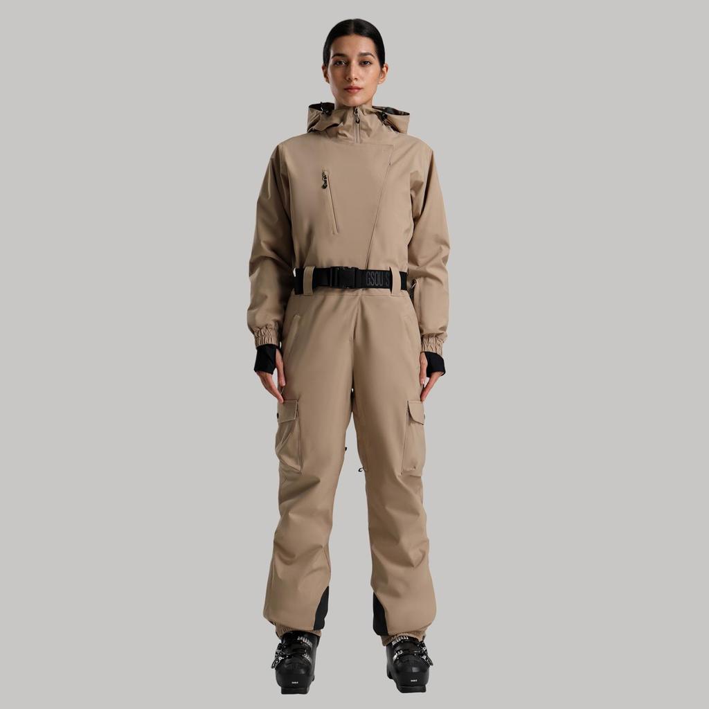 Traje de Esqui Profissional Impermeável para Mulheres com Dupla Camada - Conjunto Outdoor Espesso e Quente de Cor Sólida