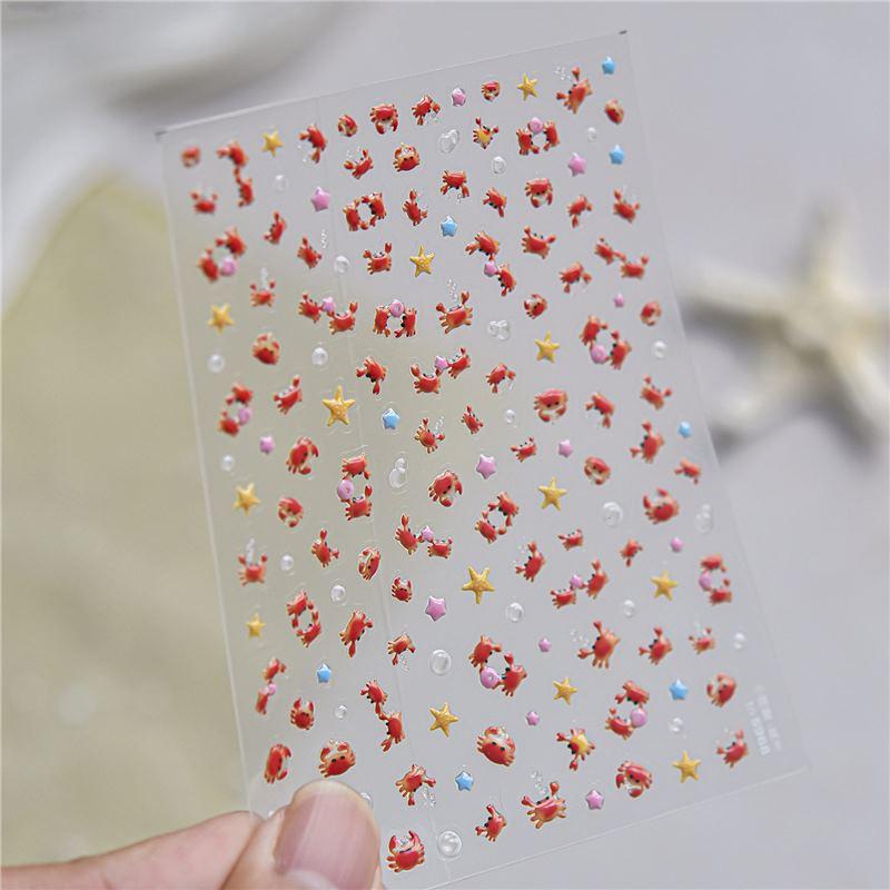 1Pcs 3D Cartoon Nail Art Stickers With Cute Crab Duck Starfish Designs Self Adhesive For Home Diy And Professional Salon Use