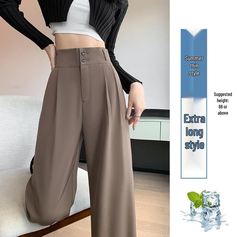 Pantaloni negri cu talie înaltă și picior larg pentru femei 2025: Subțiere, Drapat, Casual, Stil de primăvară/toamnă