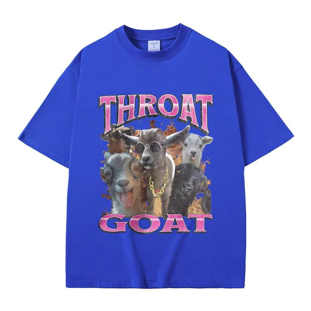 T-shirt con Stampa Grafica Divertente Throat Goat Moda Maschile Oversize Streetwear Unisex Unisex Casual Cotone Puro Alta Qualità Manica Corta