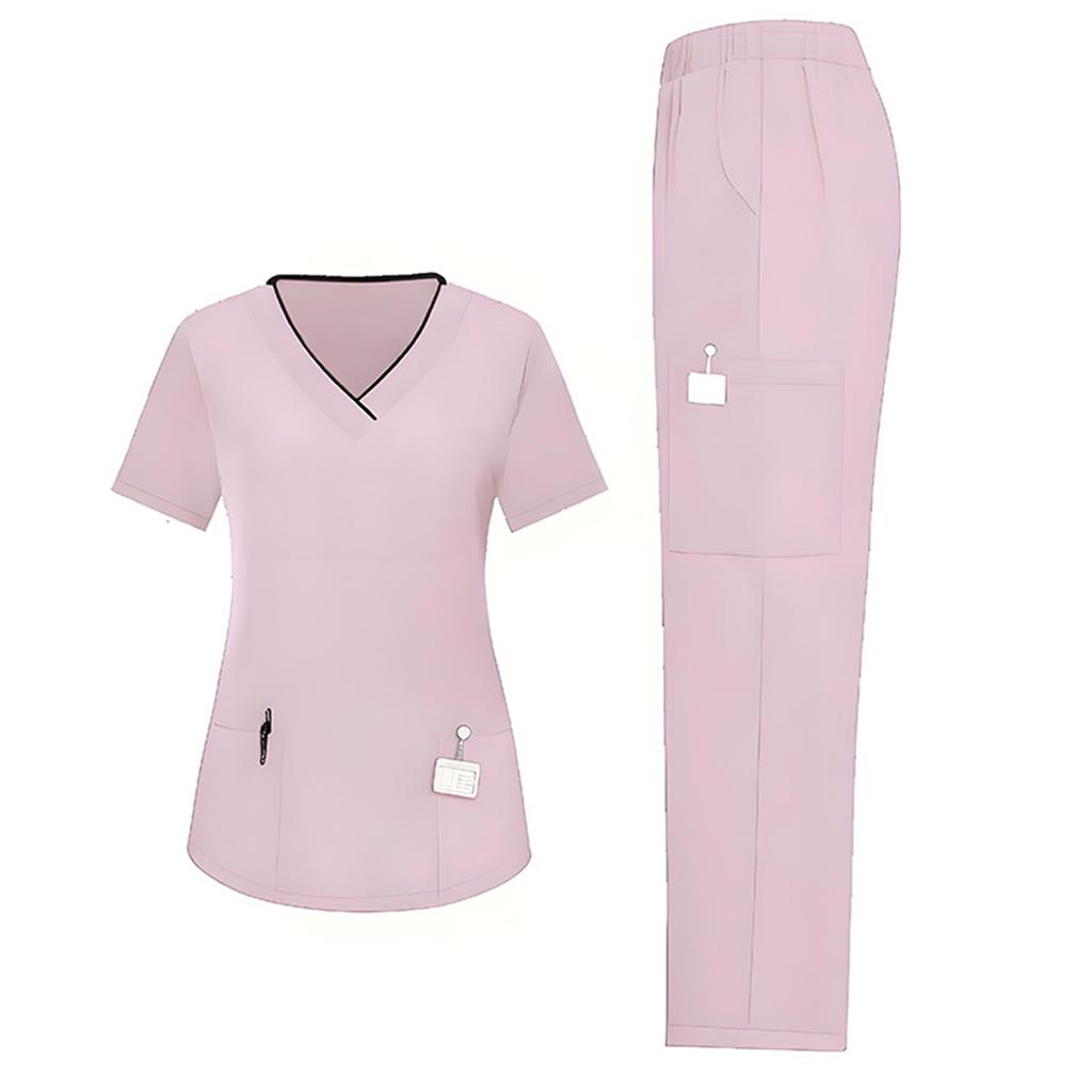 Completo da lavoro da donna ampio e comodo con scollo a V e maniche corte, con tasche multiple