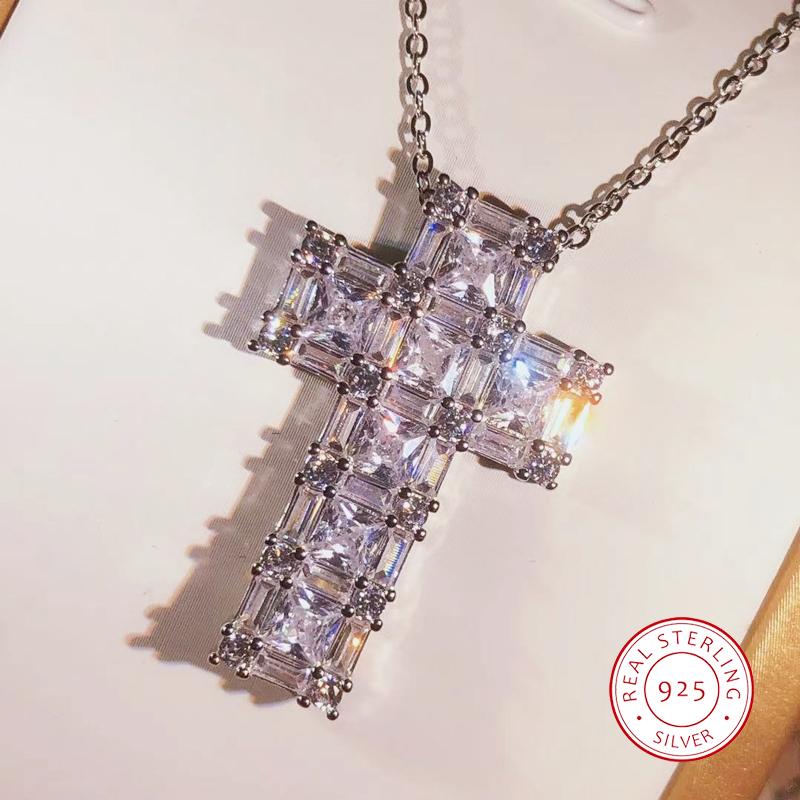 Vintage Cross Pendant AAAAA Cz Stone 925 Sterling Copper Hiphop Pendant Necklace For Women Men Party Wedding Jewelry