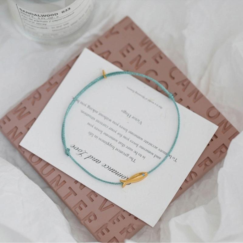 2 Pcs Fashion Gold Fish Charm Anklet Leg Foot Chain Lucky Carp Anklets Beach Jewelry Simple Blue Redness  Rope Woven Anklets