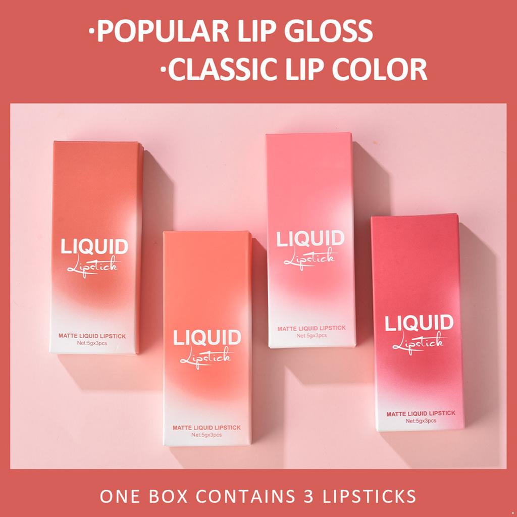 Long-Lasting Velvet Matte Lipstick 3Pcs – Water Resistant Daily Liquid Lip Color
