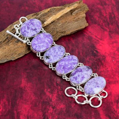 Bijou Bracelet en Lépidolite, Bijou en Argent Sterling Massif 925, Bijou Fait Main Bracelet en Pierre Gemme Magnifique Pour l'Amour