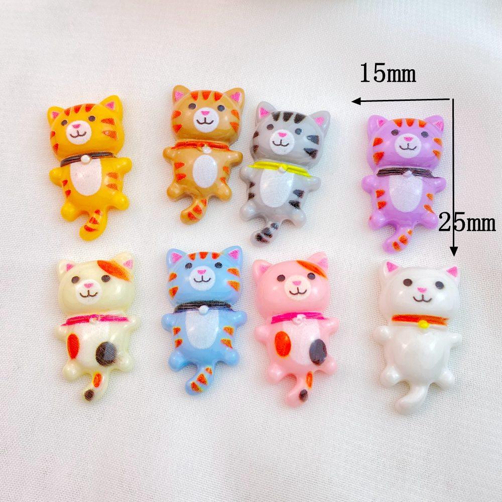 10Pcs New Cute Mini Colorful Cartoon Cat Series Flat Back Ornament Jewelry Bows Accessories