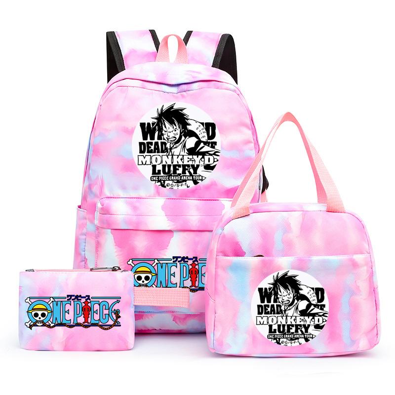 3Pcs/set Anime One Piece Anti-Theft Backpack Casual Daypack with Lunch Bag Pencil Case Back To School Daily Bookbag for Boy Girl Mochila Rucksack