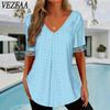 Women's Fashion Casual Summer Spring Solid Color Print Short Sleeve V-Neck Blouses & Shirts