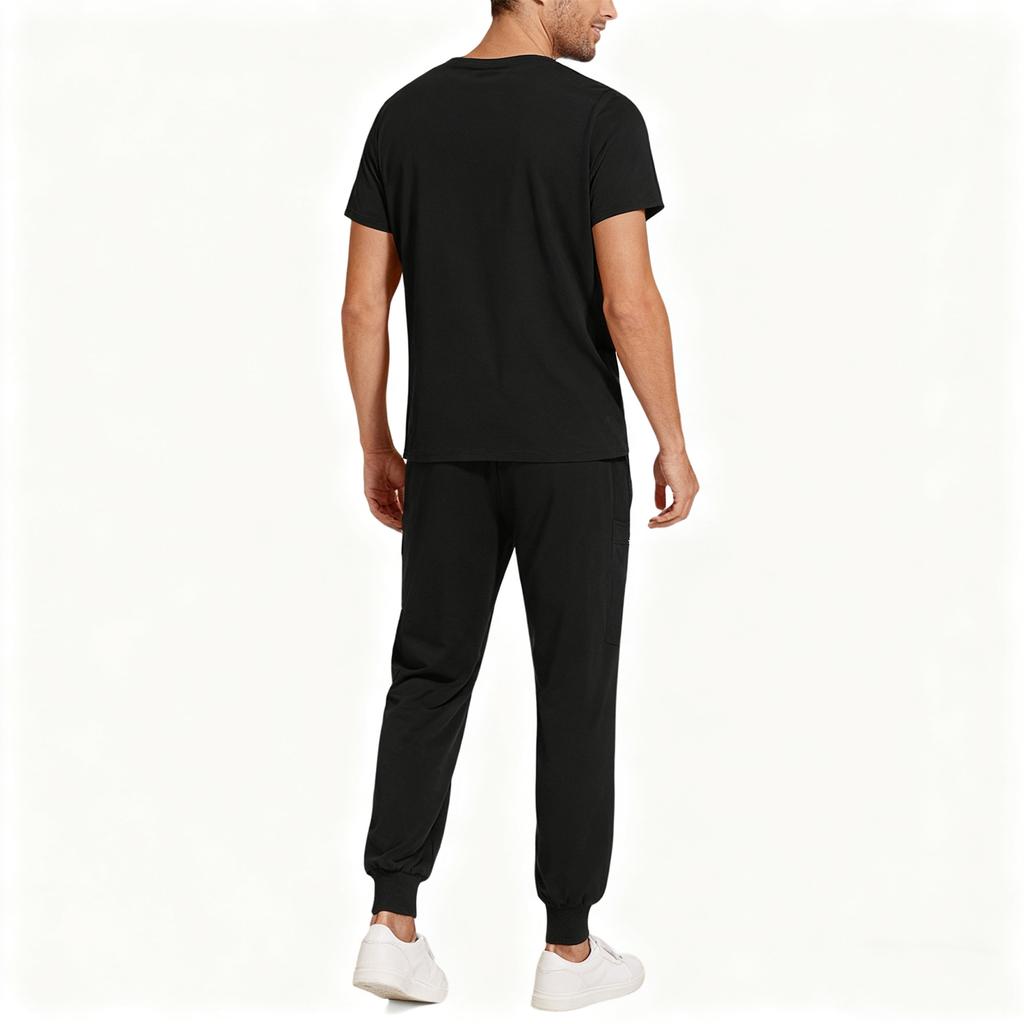 Mens' Comfortable And Casual Solid Color Short Sleeved Pants Protective Suit Set