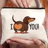 Funny Dachshund Butt Makeup Bag - Cute Brown Puppy with "I YOU!" Heart, Mini Zip-Free Purse for Women, S, Teachers