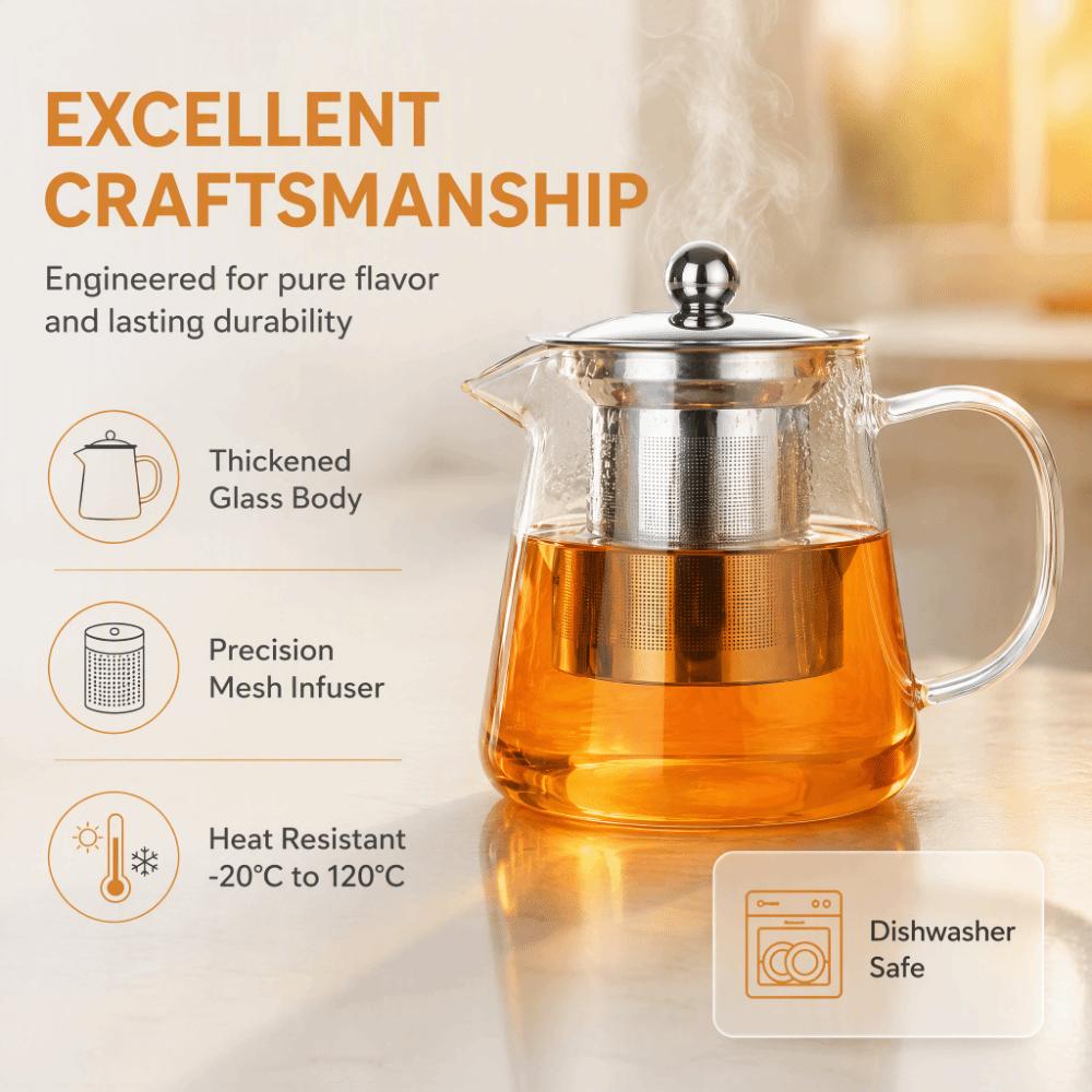 High Borosilicate Glass Teapot Heat Resistant Large Capacity Clear Glass Tea Maker with Stainless Steel Infuser Coffee Tea Pot