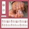 24pcs Long Almond False Nails French White Edge Aurora Butterfly Strawberry Press on Nails Starry Golden Ripple Detachable