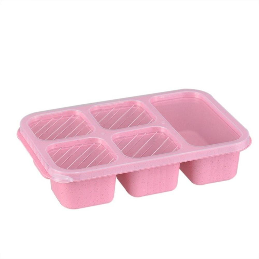 New 5 Compartments Serving Tray with Lid Fresh-keeping Wheat Straw Lunch Box Leak-Proof Food Storage Box Lunch Carrying
