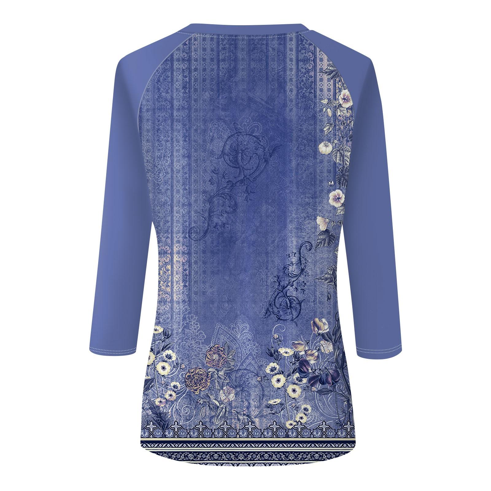 Женская модная повседневная рубашка с круглым вырезом и рукавами 3/4 — фото 5