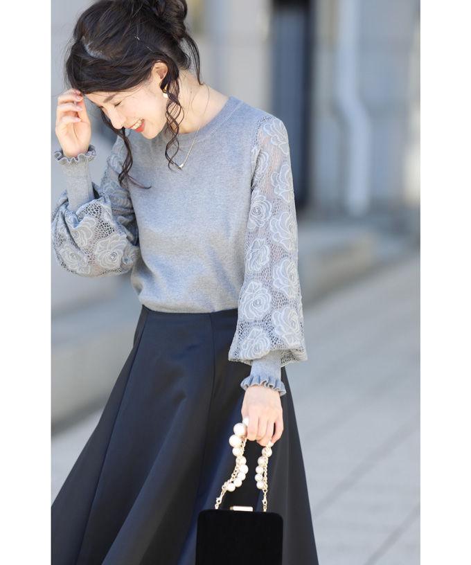 Elegant Lace Patchwork Lantern Sleeve Sweater for Women - Spring/Autumn Knit Pullover