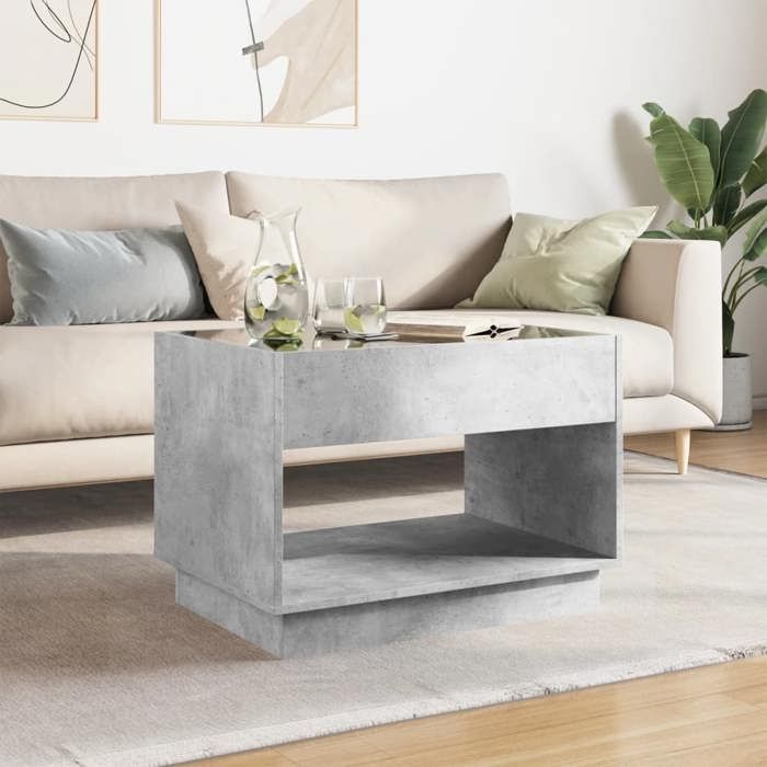VidaXL Table basse avec LED infini gris béton 70x50x50 cm, table d'appoint, table de salon, table latérale, bout de canapé, 847661