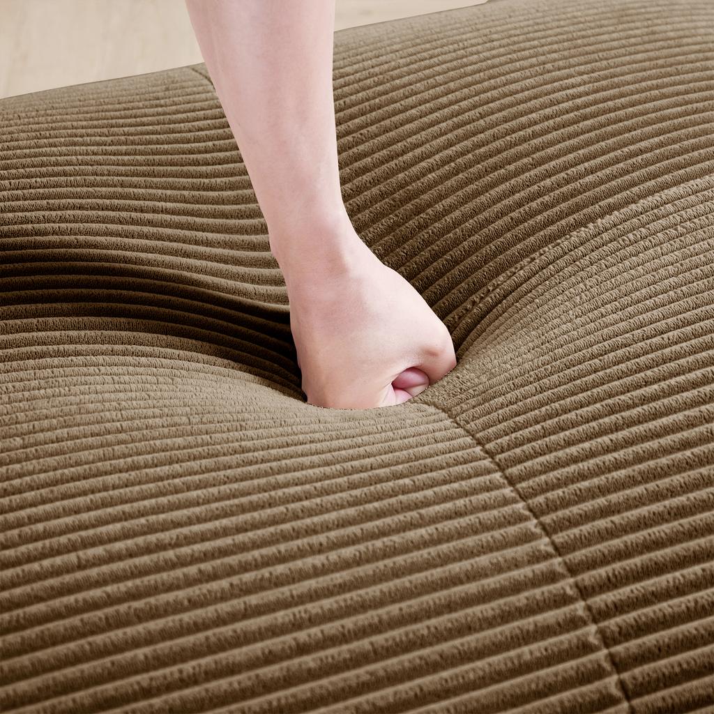 4-Seater Sofa Soft Corduroy, Frameless, 32D High-Elastic Padding, Pet-Friendly, Vacuum-Packed, Combinable, No Assembly for Bedroom and Office, Brown