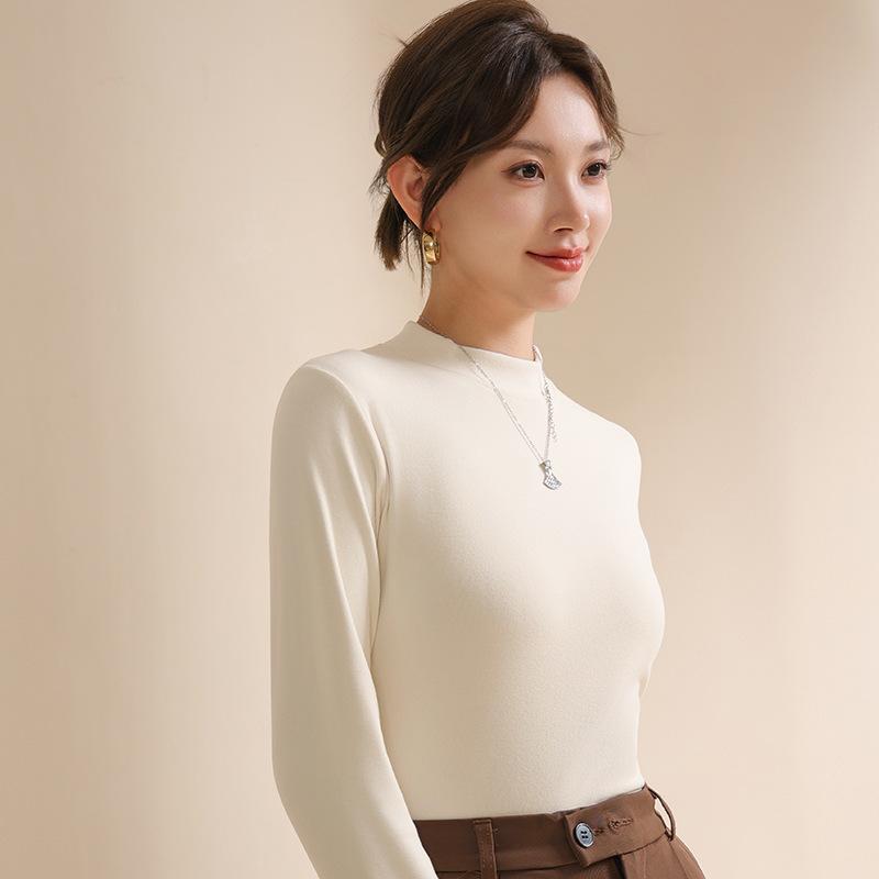 

Женский топ с полувысоким воротом, двусторонний немецкий флис, однотонный, с длинным рукавом, модное нижнее белье, базовый слой со средним воротом для весны, осени и зимы M