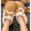 Fashion Cute Butterfly Knot Slip-On Half Slippers Women's Fashion Thick Bottom Wool Snow Boots Round Toe Rubber Sole Winter Shoes