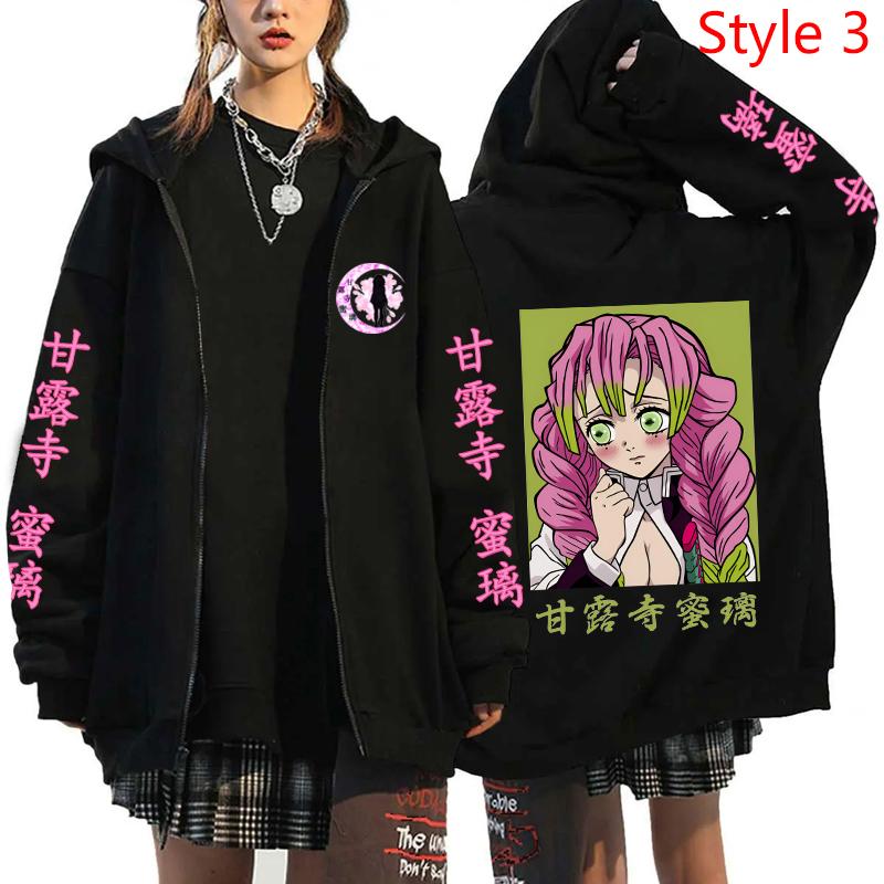 Neue Anime Kanroji Mitsuri Druck Hoodies Cartoon Zip Hoodies Damen Herren Mode Langarm Reißverschluss Pullover Harajuku Sweatshirt