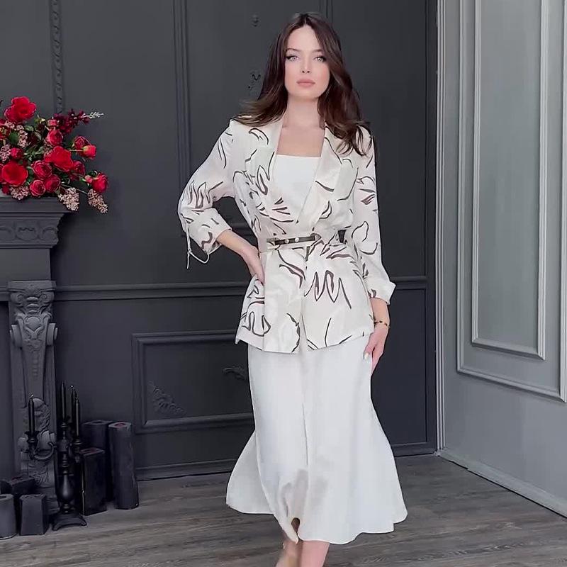 2024 Autumn Fashion Print Lapel Shirt and Half-Length Skirt Set