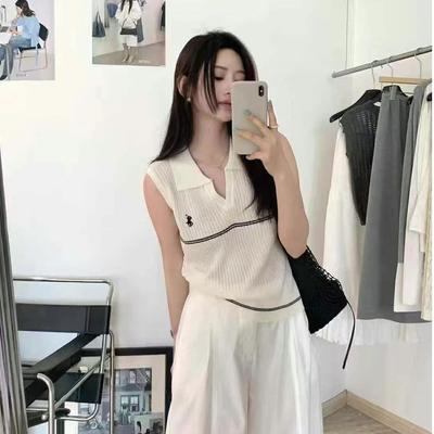 Embroidered V-neck Knitted Sleeveless Top Basic Women's Outerwear Vest Elegant Knitted T-shirt