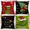 Christmas Cartoon Alphabet Digital Print Linen Cushion Cover Sofa Bedside Decor Home Living Room