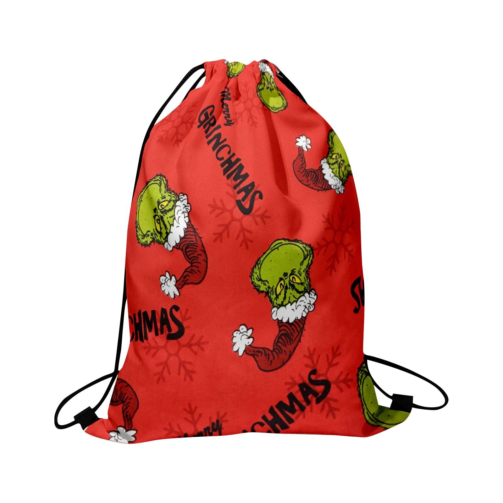 

Рождественский двусторонний принт Новогодний подарочный пакет с карманом на шнурке Рождественский рюкзак One Size